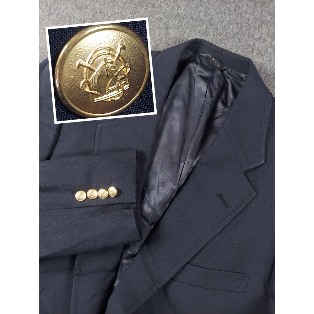 Ralph Lauren Blazer Mens 42R Navy Gold Buttons Virgin Wool Vintage Chaps USA